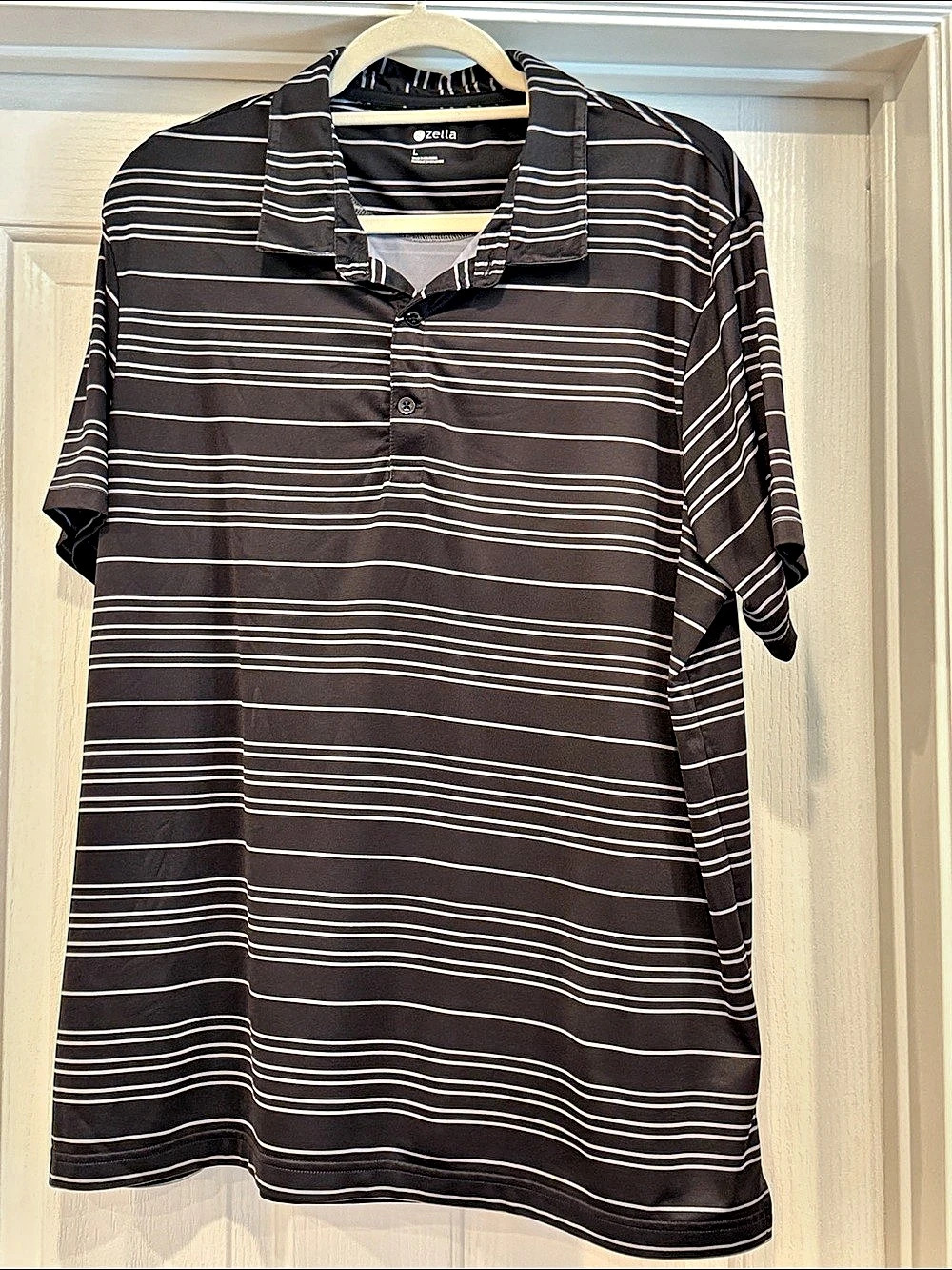 zella Men's Striped Polo in Black  & White